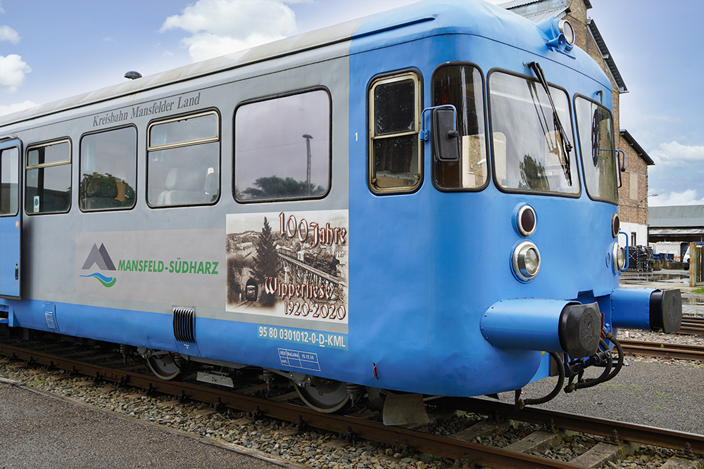 Bahnhof Klostermansfeld - Eßlinger Triebwagen der Kreisbahn Mansfelder Land